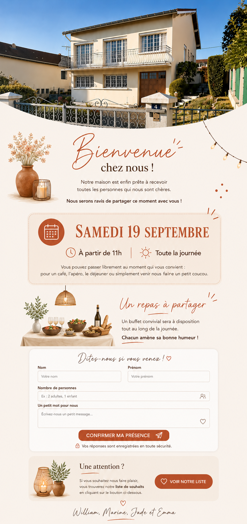 Invitation de crémaillère : bienvenue chez nous, samedi 19 septembre à partir de 11h, toute la journée.